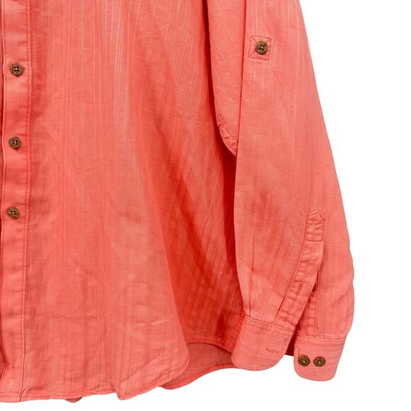 Caribbean Men’s 2X TALL Coral Orange Collarless Long Sleeve Button Up Shirt - Picture 4 of 8